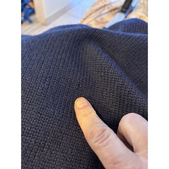 Vtg 80s Liz Claiborne Navy Merino Wool Tyrolean Cross Stitch Film Art Sweater SP - Picture 11 of 12